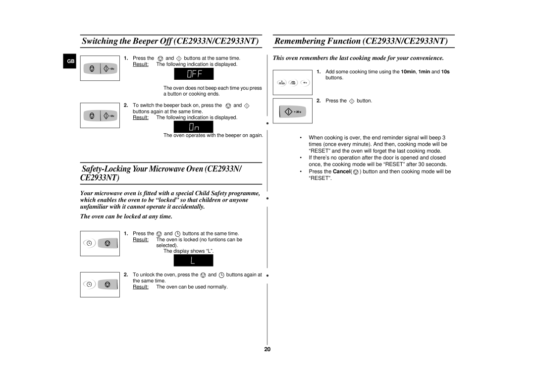 Samsung CE2913N/XSV manual Safety-Locking Your Microwave Oven CE2933N/ CE2933NT 