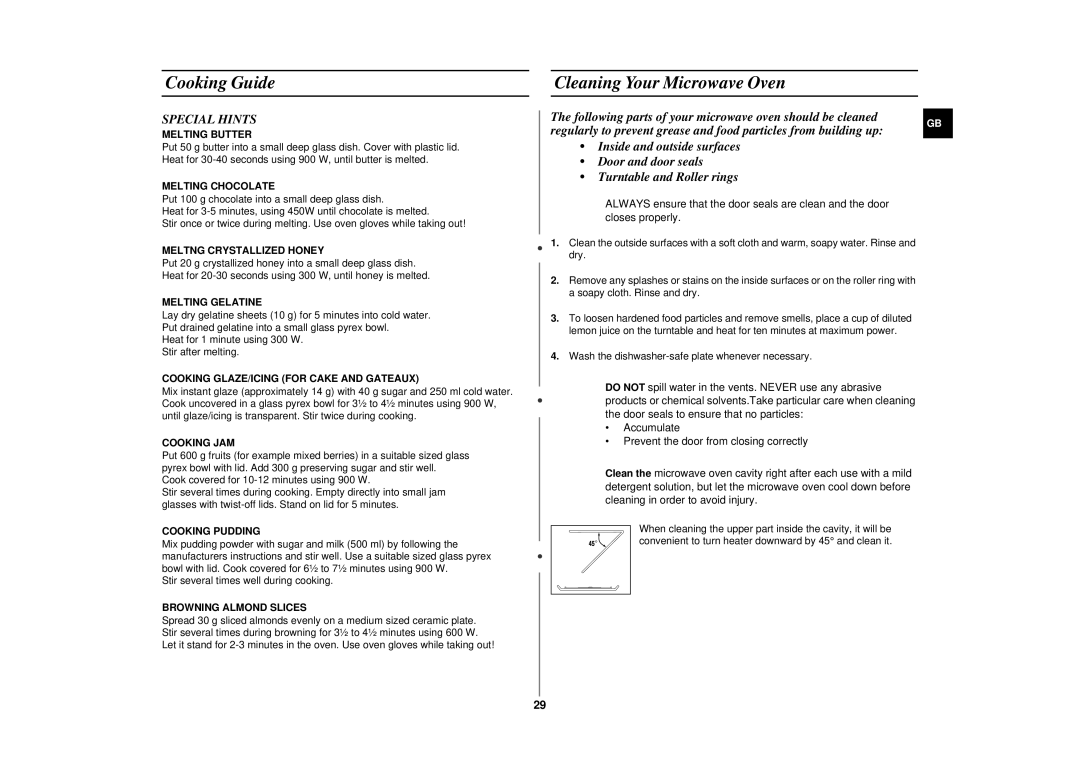 Samsung CE2913N/XSV manual Cleaning Your Microwave Oven, Special Hints 