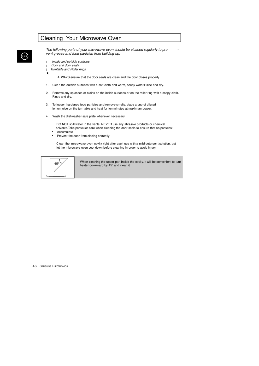 Samsung CE2913T, CE2933T manual Cleaning Your Microwave Oven 