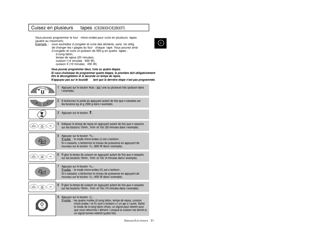 Samsung CE2913-V/XEF, CE2913/XEF manual Cuisez en plusieurs é tapes CE2933/CE2933T 