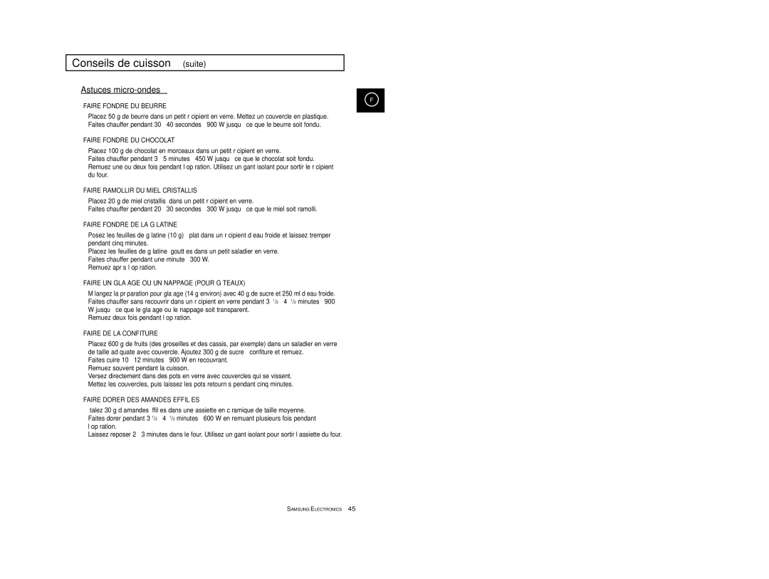 Samsung CE2913-V/XEF, CE2913/XEF manual Astuces micro-ondes 