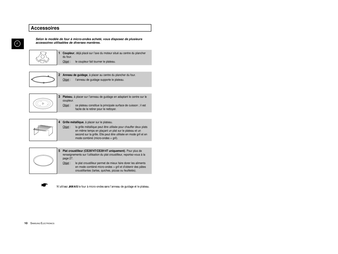 Samsung CE2974/XEF, CE2914T/XEF, CE2974T/XEF manual Accessoires 