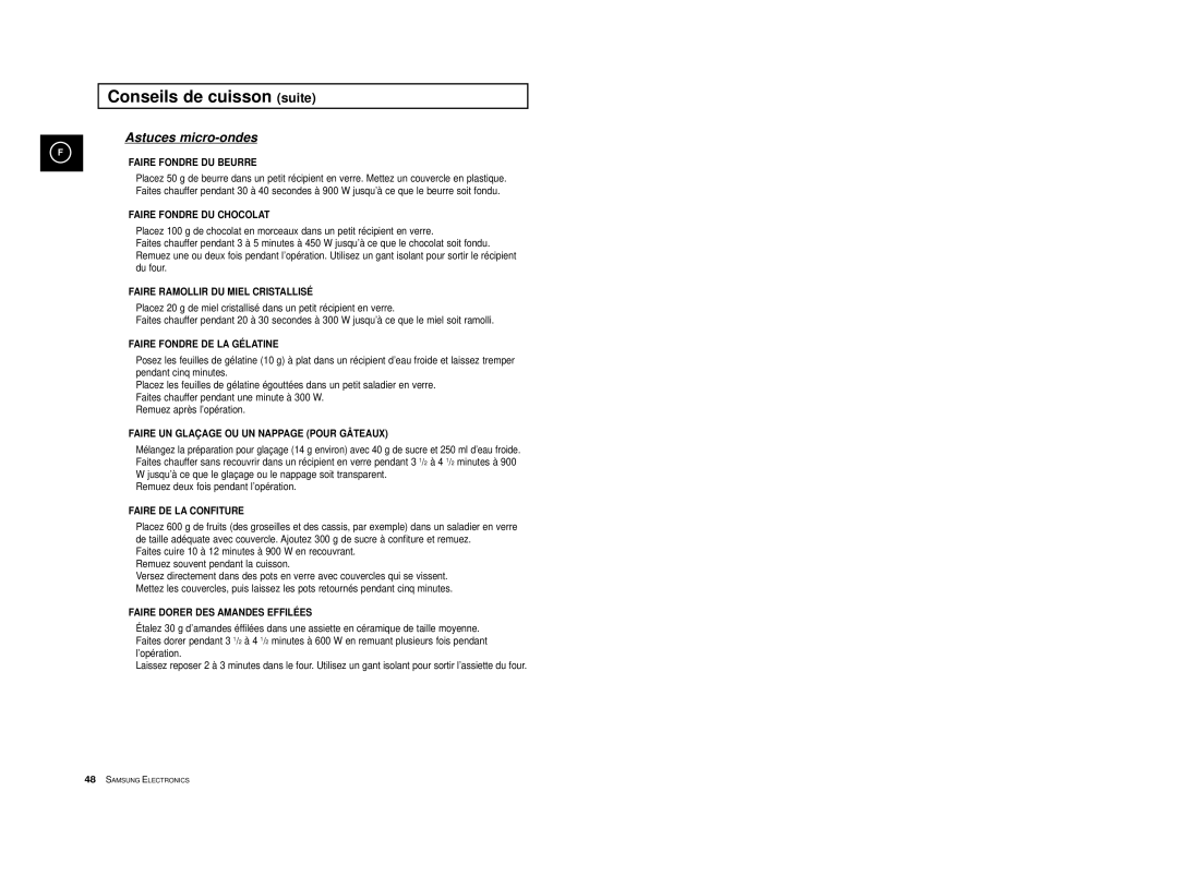 Samsung CE2914T/XEF, CE2974/XEF, CE2974T/XEF manual Astuces micro-ondes 