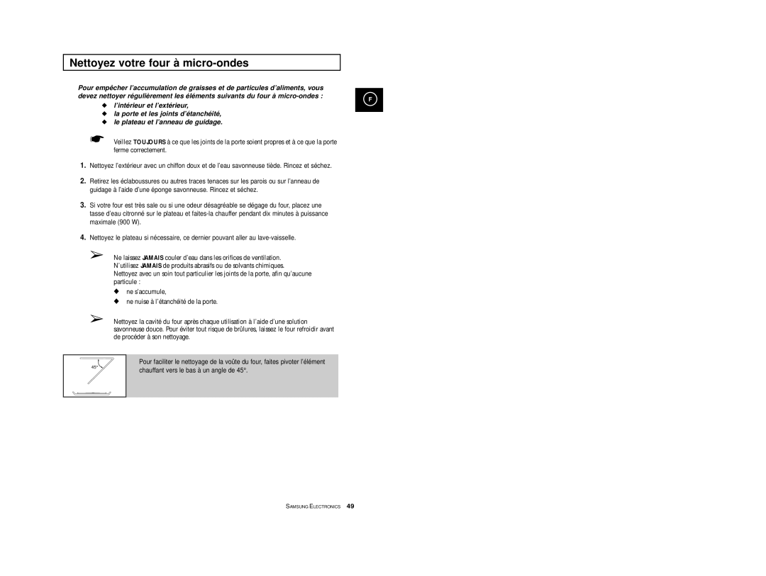 Samsung CE2974/XEF, CE2914T/XEF, CE2974T/XEF manual Nettoyez votre four à micro-ondes 