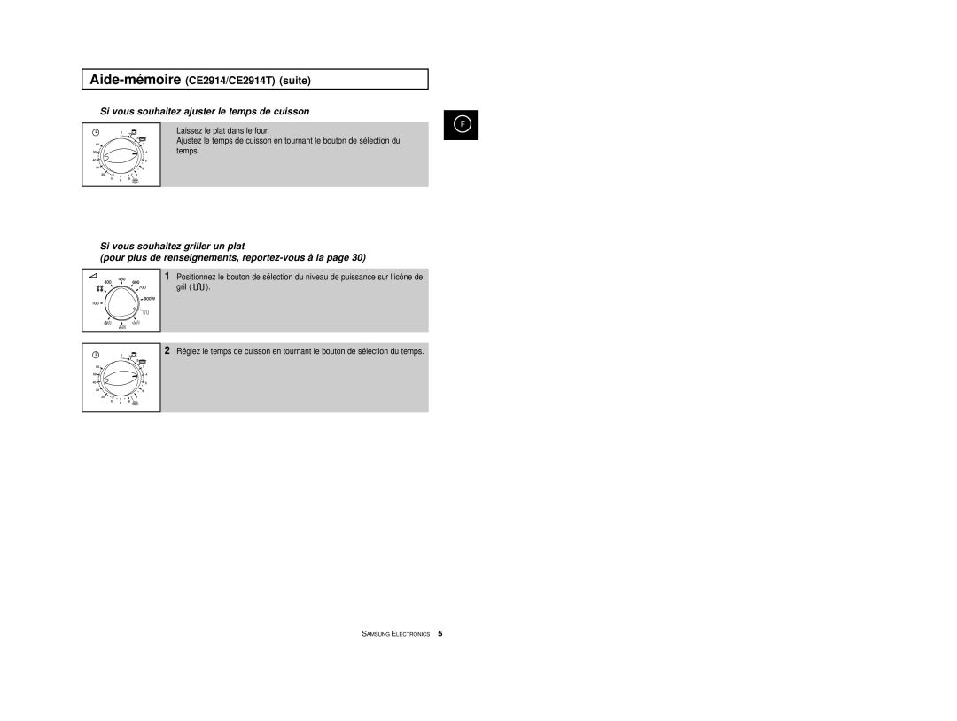 Samsung CE2974T/XEF, CE2914T/XEF manual Aide-mémoireCE2914/CE2914T suite, Si vous souhaitez ajuster le temps de cuisson 