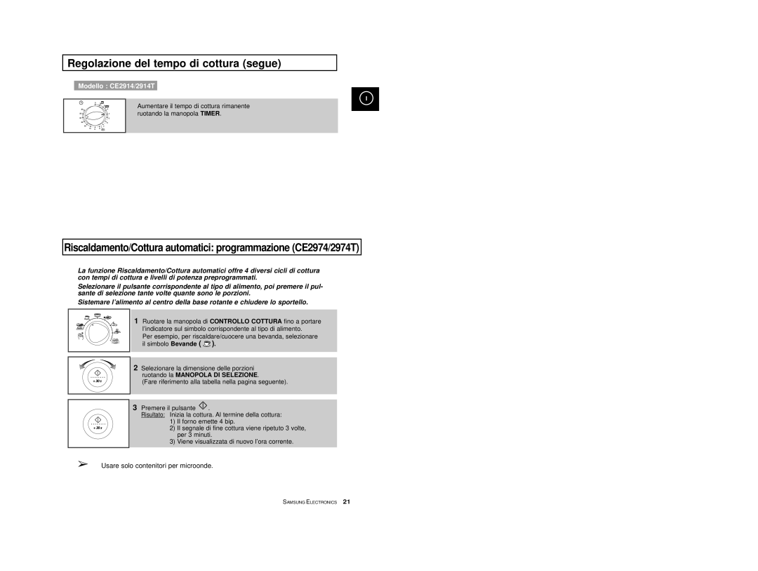 Samsung CE2974/XET, CE2914T/XET, CE2914-S/XET, CE2974-1S/XET, CE2914/XET, CE2974-1/XET Regolazione del tempo di cottura segue 