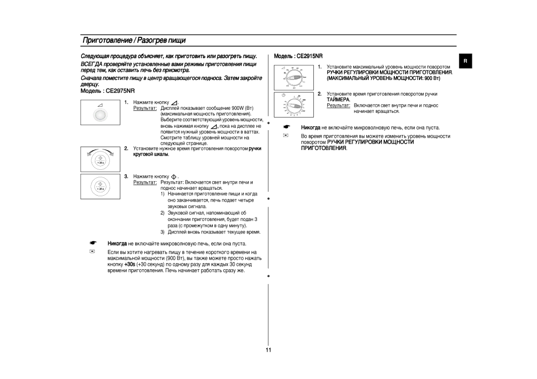 Samsung CE2915NR-5/BWT, CE2915NR/BWT, CE2975NR-5/BWT, CE2975NR/BWT manual Ë„ÓÚÓ‚ÎÂÌËÂ / ê‡ÁÓ„Â‚ ÔË˘Ë, ÅÓ‰ÂÎ¸ CE2915NR 