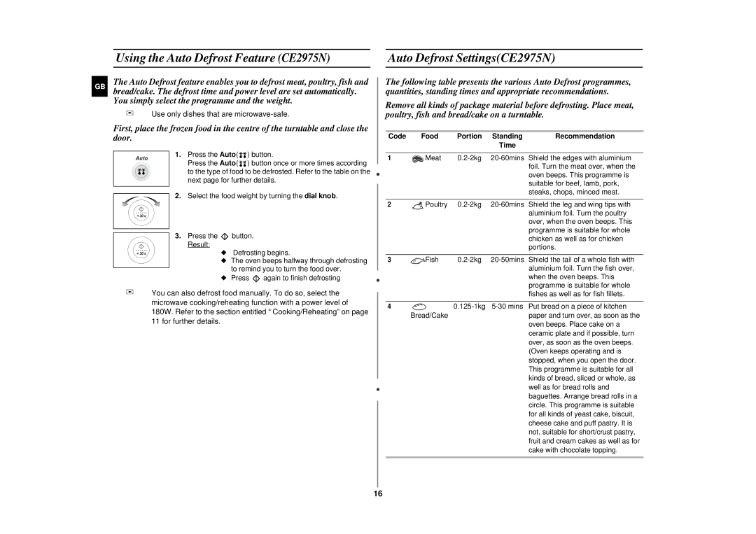 Samsung CE2915N/XSV manual Code, Recommendation 