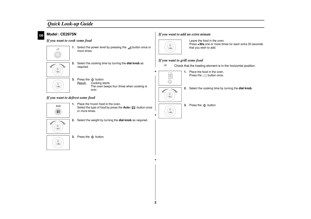 Samsung CE2915N/XSV manual Quick Look-up Guide, Model CE2975N 