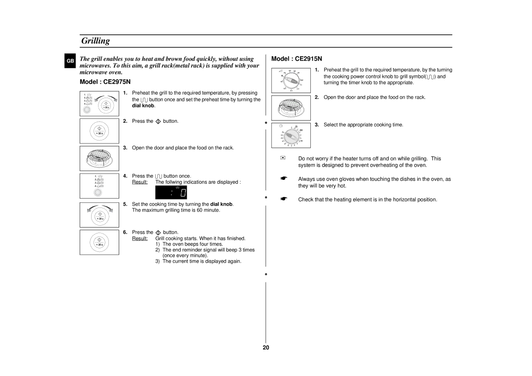 Samsung CE2915N/XSV manual Grilling 