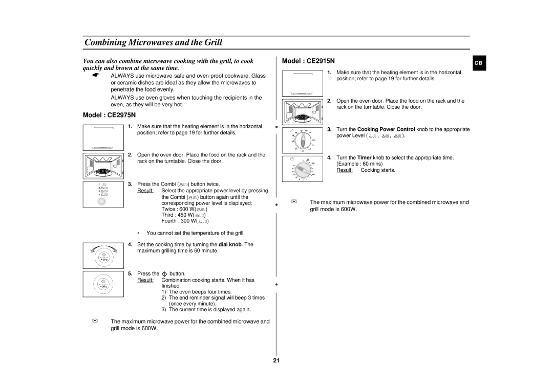 Samsung CE2915N/XSV manual Combining Microwaves and the Grill 