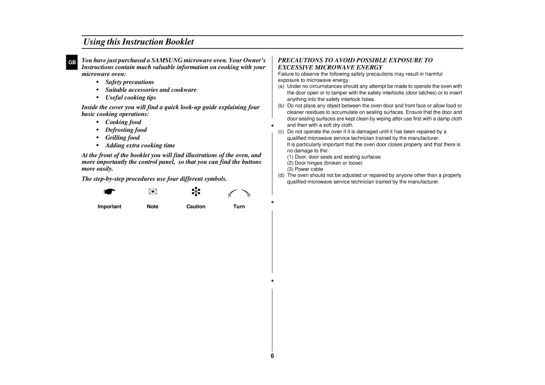 Samsung CE2915N/XSV manual Using this Instruction Booklet 