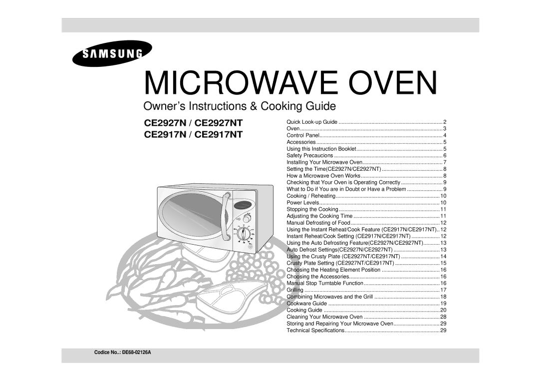 Samsung CE2917N/BOL, CE2917N-5/BOL manual Microwave Oven 