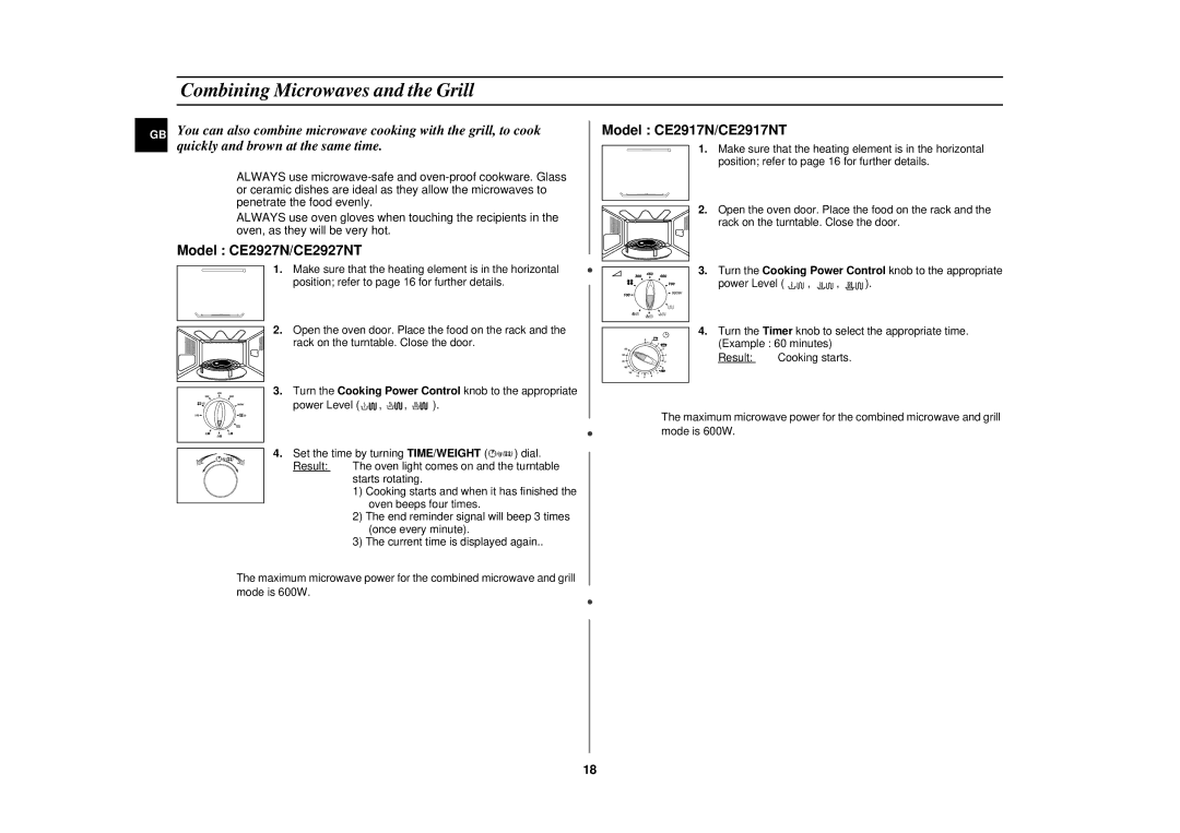 Samsung CE2917N-5/BOL, CE2917N/BOL manual Combining Microwaves and the Grill 