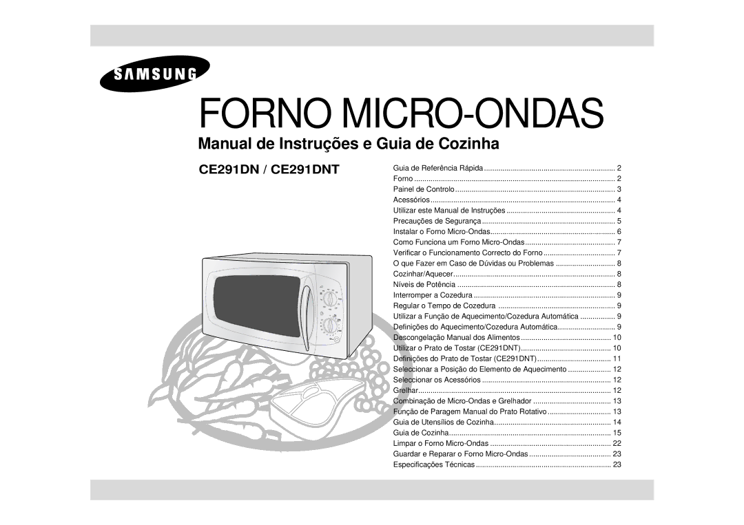 Samsung CE291DN-5/XEC manual Forno MICRO-ONDAS 