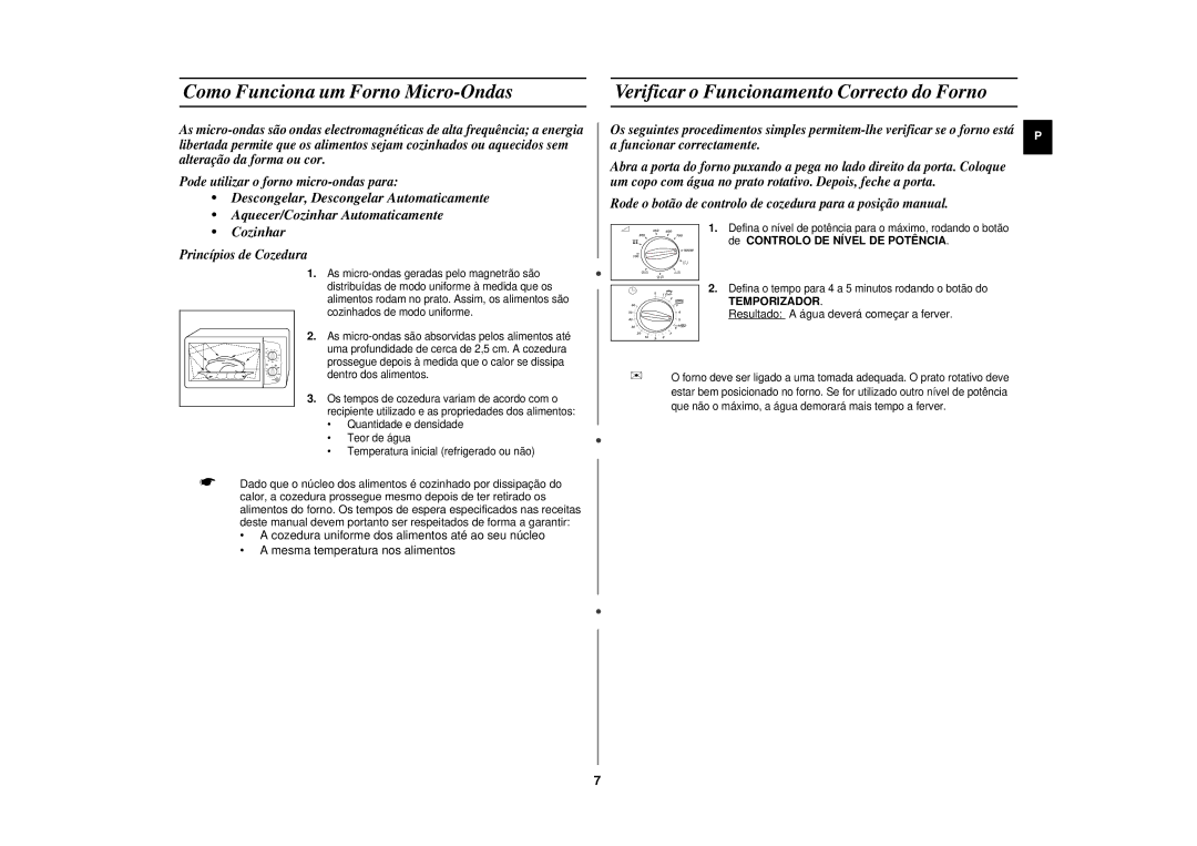 Samsung CE291DN-5/XEC manual Como Funciona um Forno Micro-Ondas, Verificar o Funcionamento Correcto do Forno 