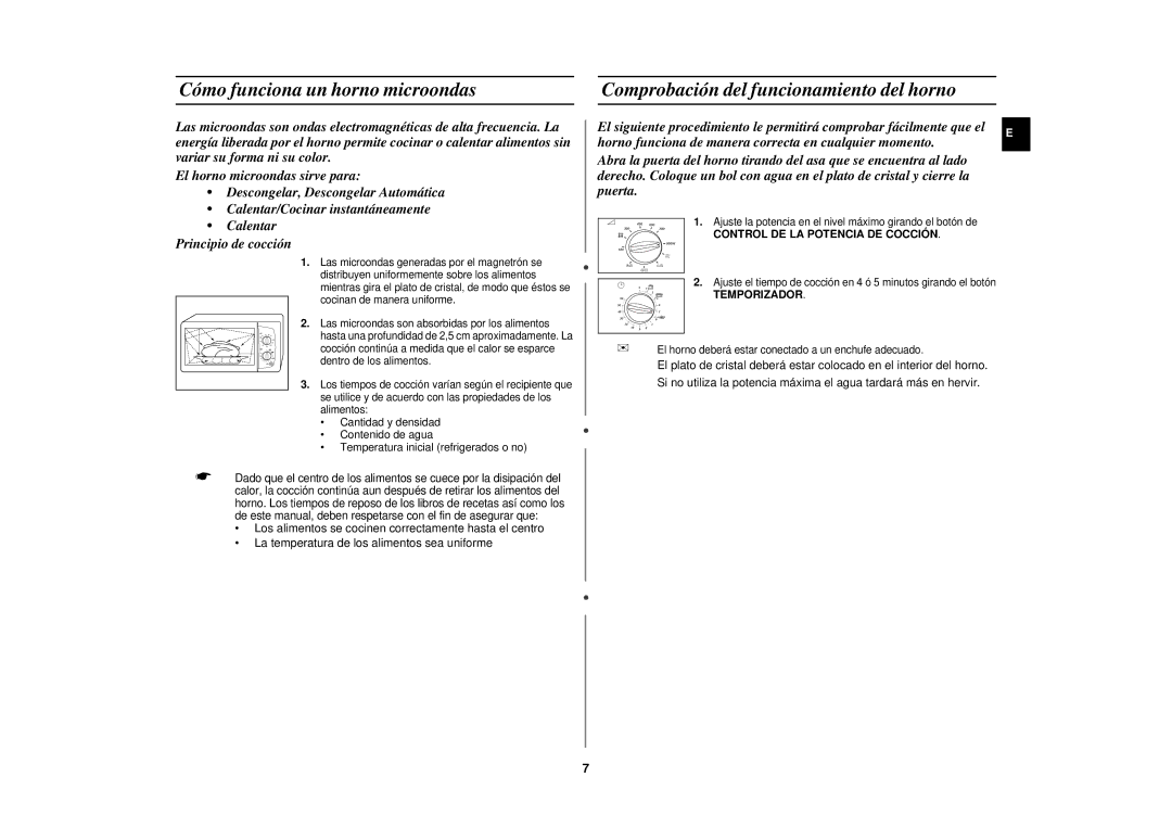 Samsung CE291DN-5/XEC manual Control DE LA Potencia DE Cocción, Temporizador 