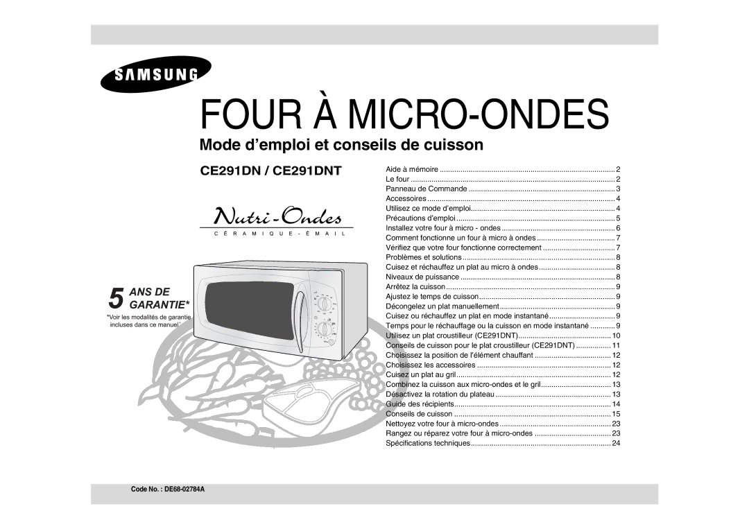 Samsung CE291DNT/XEF, CE291DNT5K/XEF, CE291DNT-5/XEF, CE291DNT-K/XEF manual Four À MICRO-ONDES 