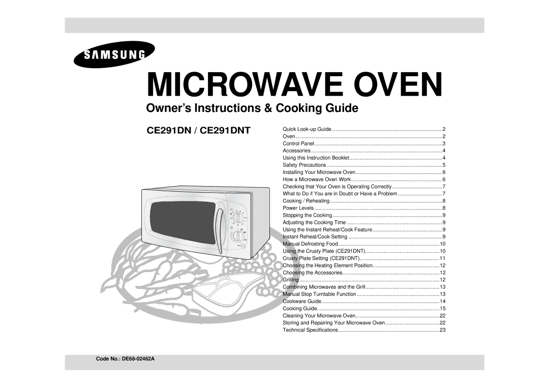 Samsung CE291DNT/ELE manual Microwave Oven, Code No. DE68-02462A 