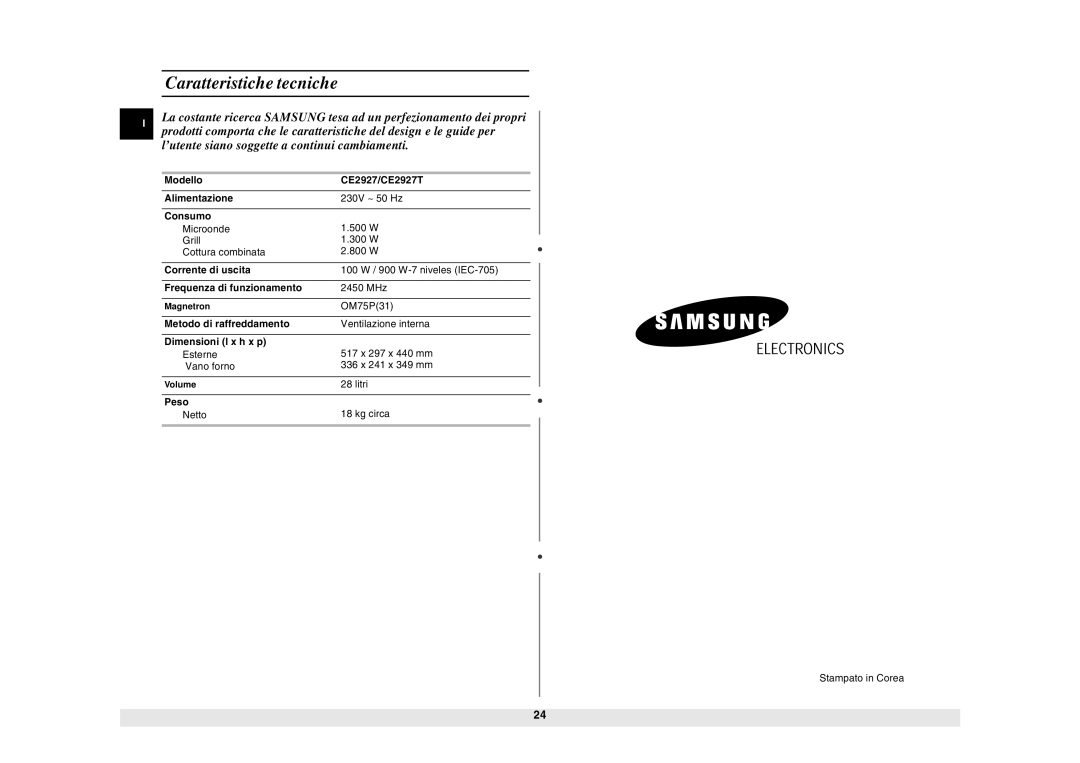 Samsung CE2927N/BOL manual $ ! $$ $!$,,# #$ 