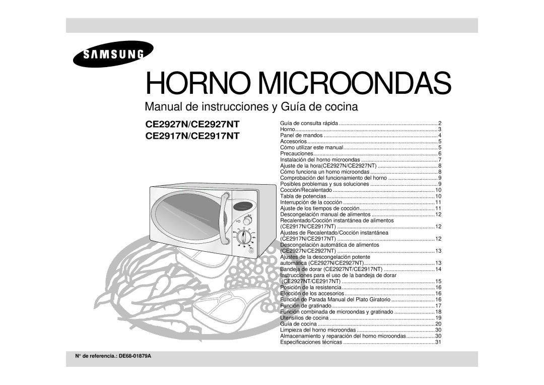 Samsung CE2927N/XEC manual Horno Microondas, De referencia. DE68-01879A 