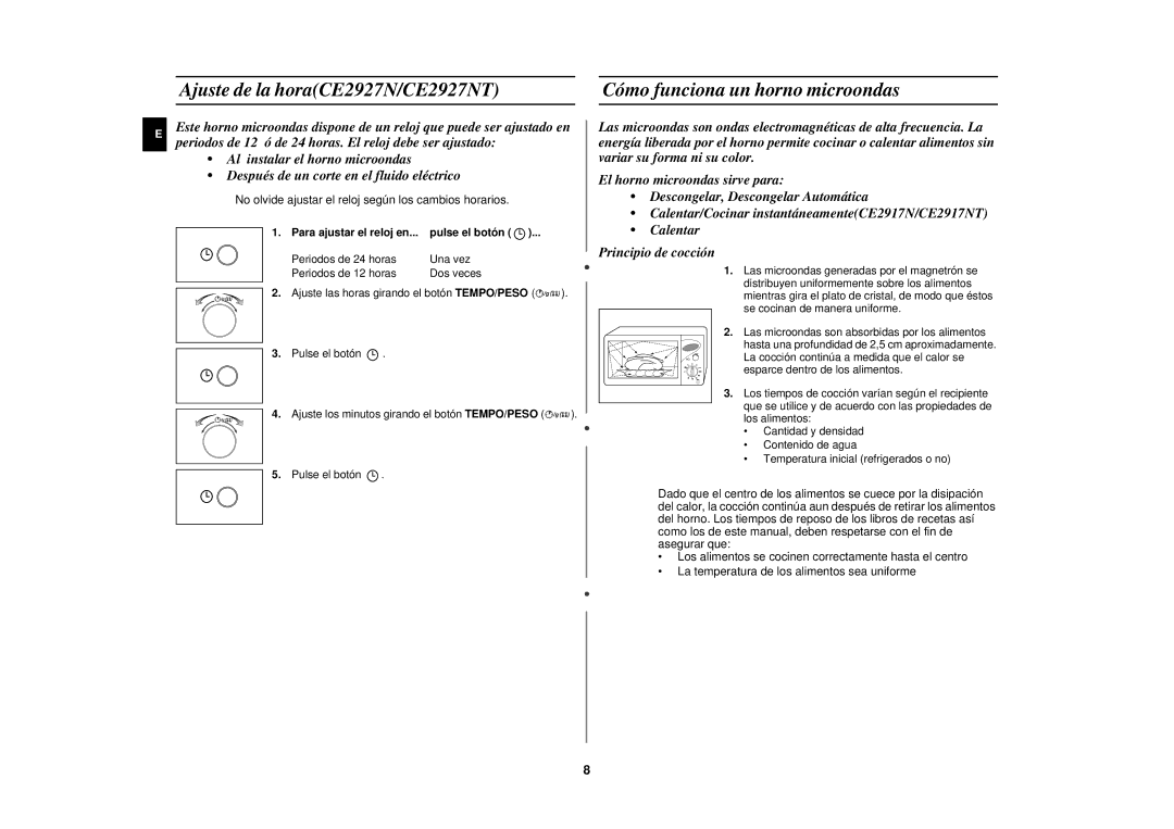 Samsung CE2927N/XEC manual Pulse el botón 