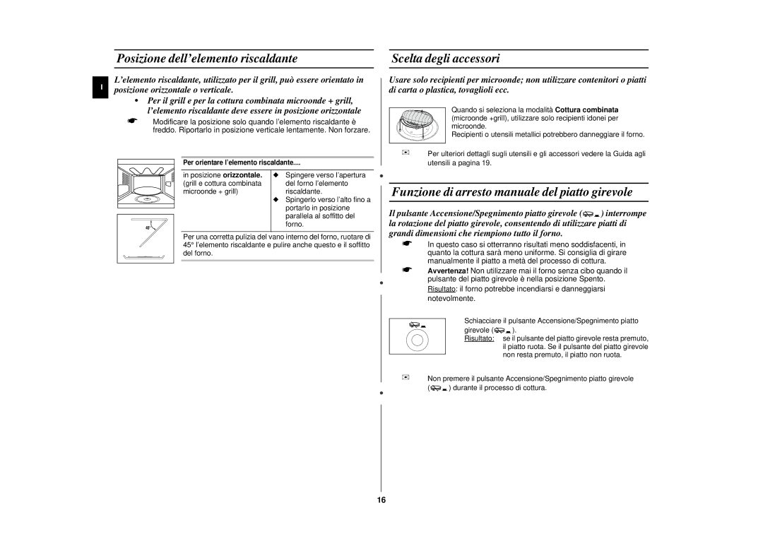 Samsung CE2927N/XET manual Posizione dell’elemento riscaldante, Scelta degli accessori 