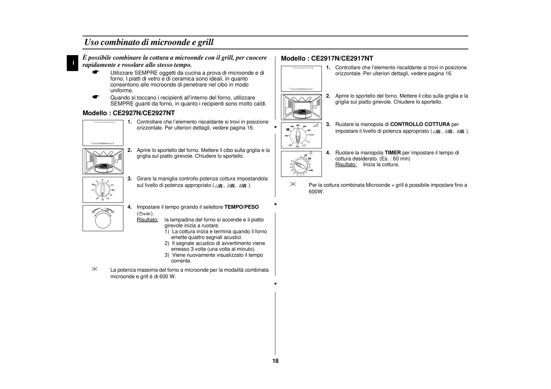 Samsung CE2927N/XET manual Uso combinato di microonde e grill 