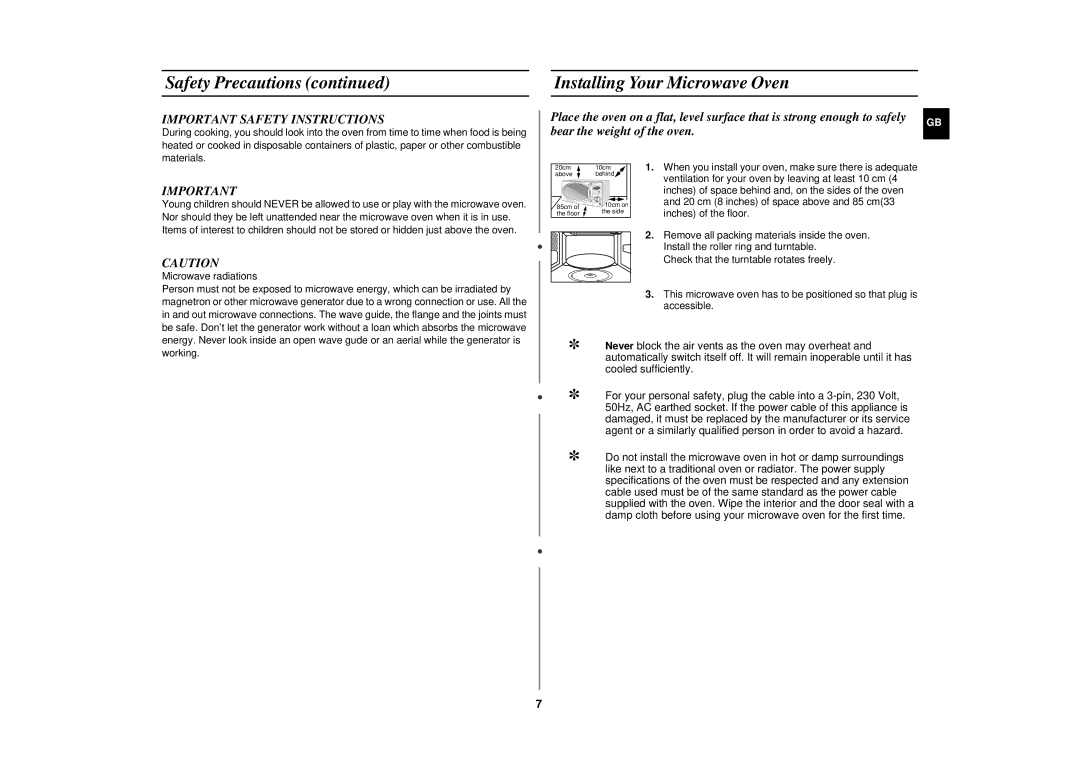 Samsung CE2927N/XET manual Safety Precautions, Installing Your Microwave Oven, Important Safety Instructions 