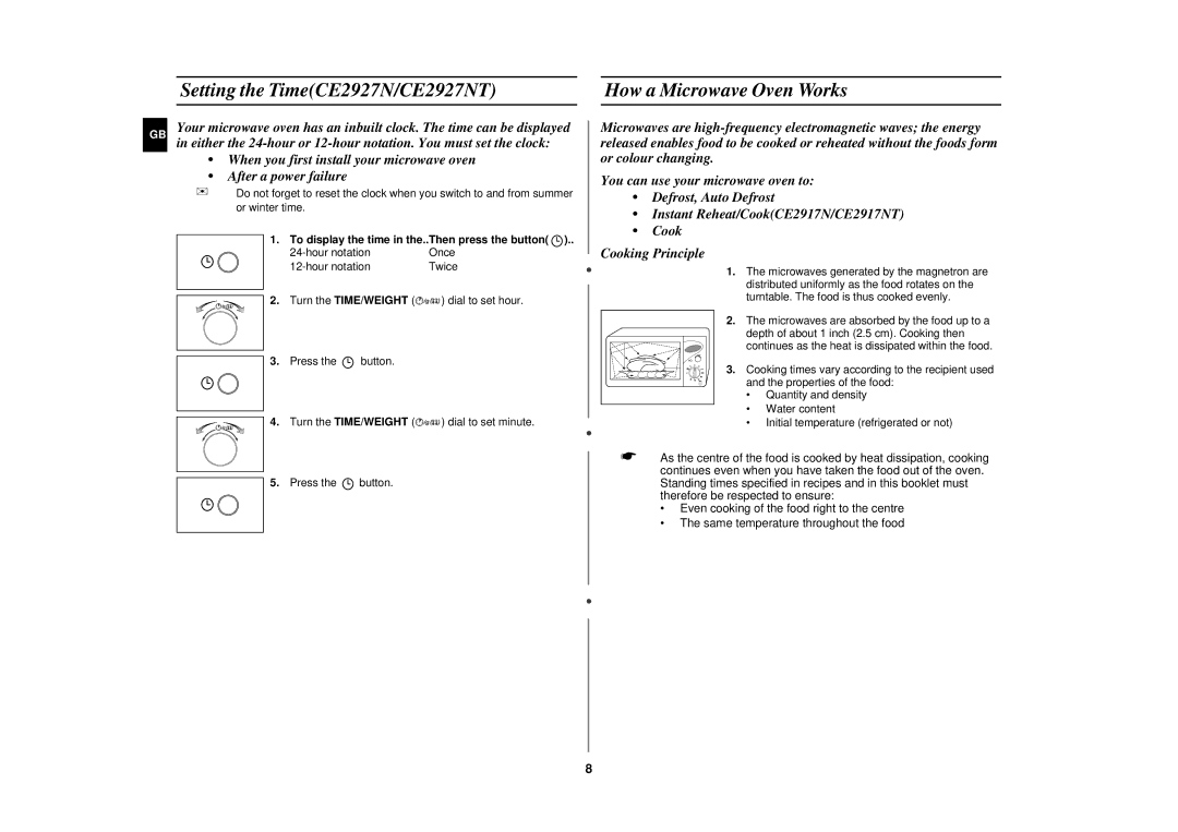 Samsung CE2927N/XET manual Setting the TimeCE2927N/CE2927NT, How a Microwave Oven Works 