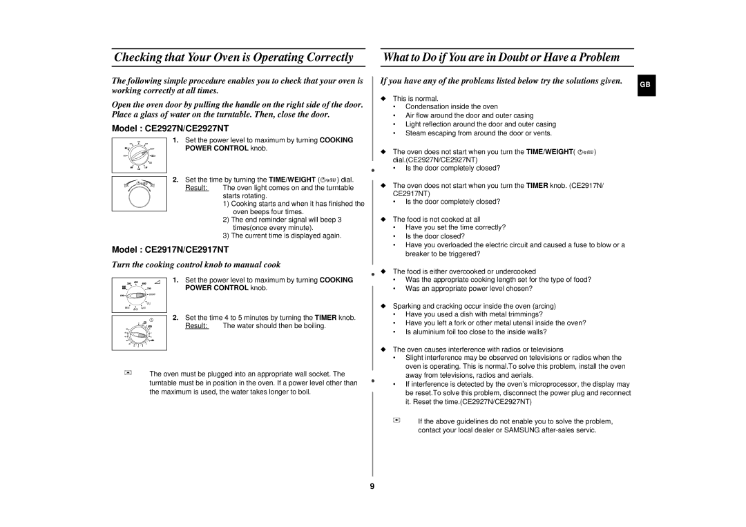 Samsung CE2927N/XET manual Checking that Your Oven is Operating Correctly 