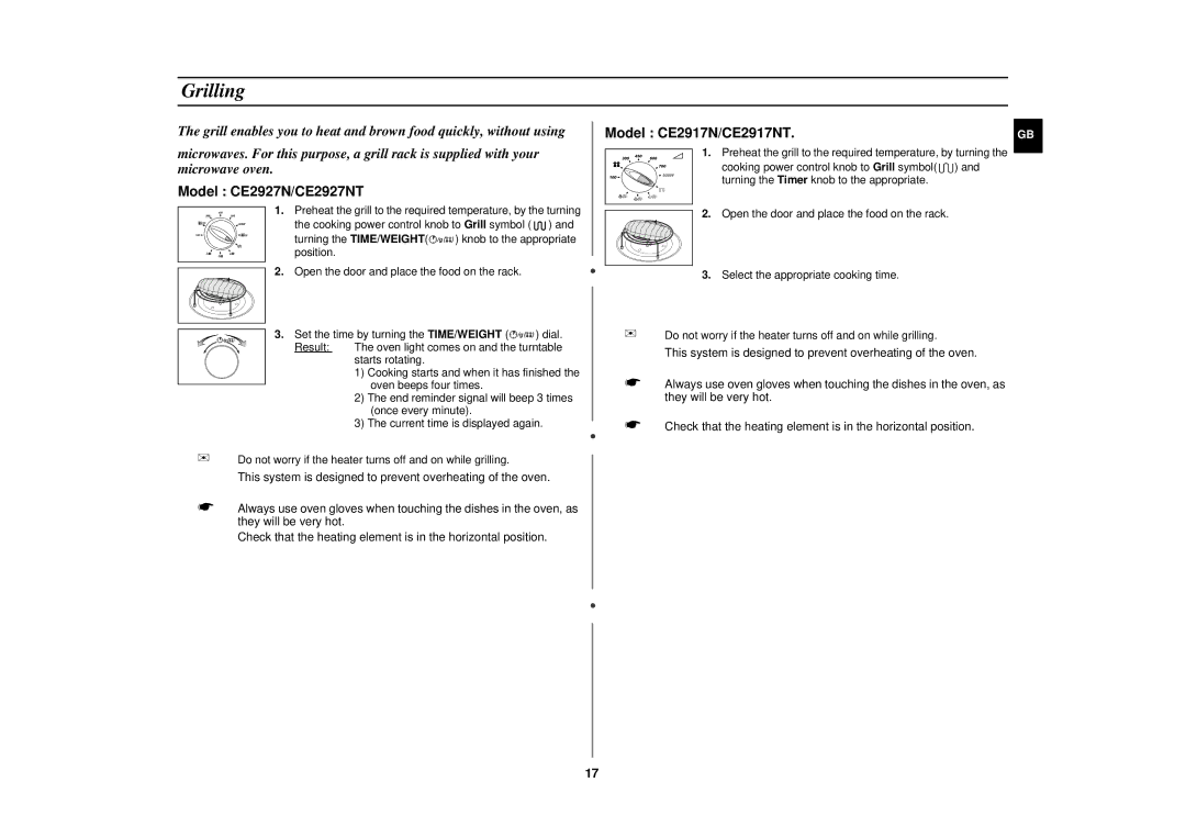 Samsung CE2927N/XET manual Grilling 
