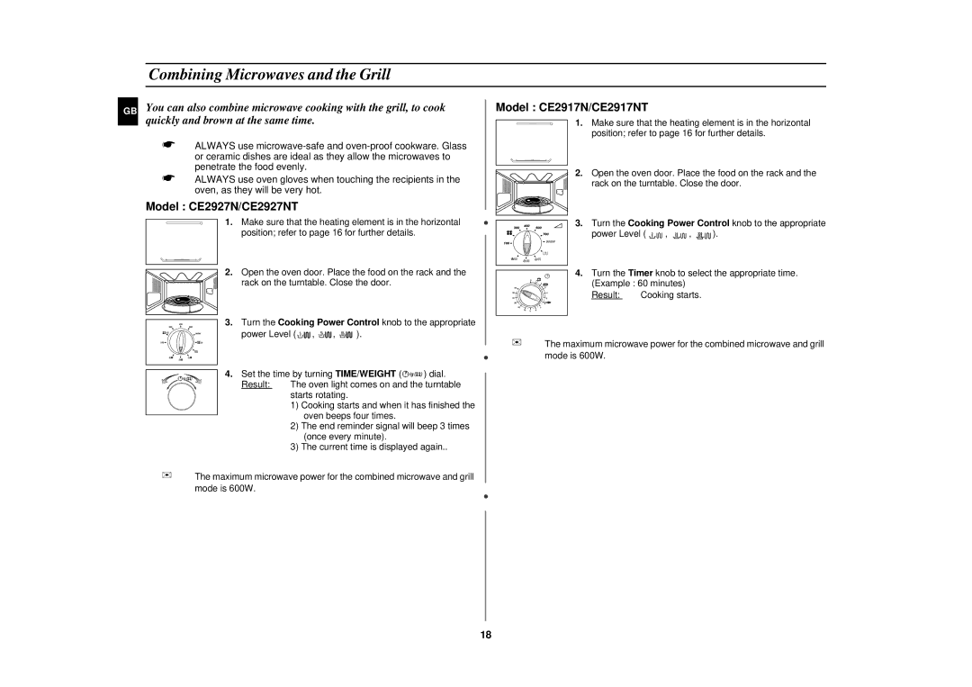 Samsung CE2927N/XET manual Combining Microwaves and the Grill 