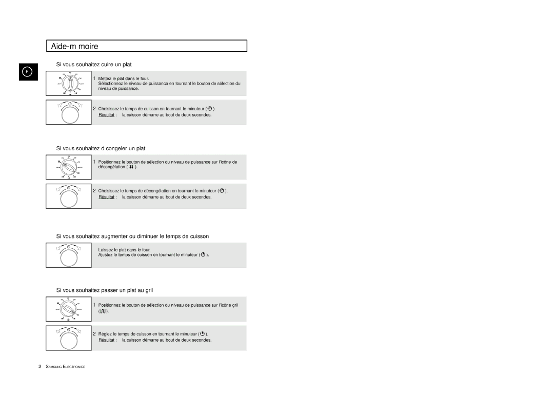 Samsung CE2927T/XEF, CE2927/XEF manual Aide-mémoire, Si vous souhaitez cuire un plat 