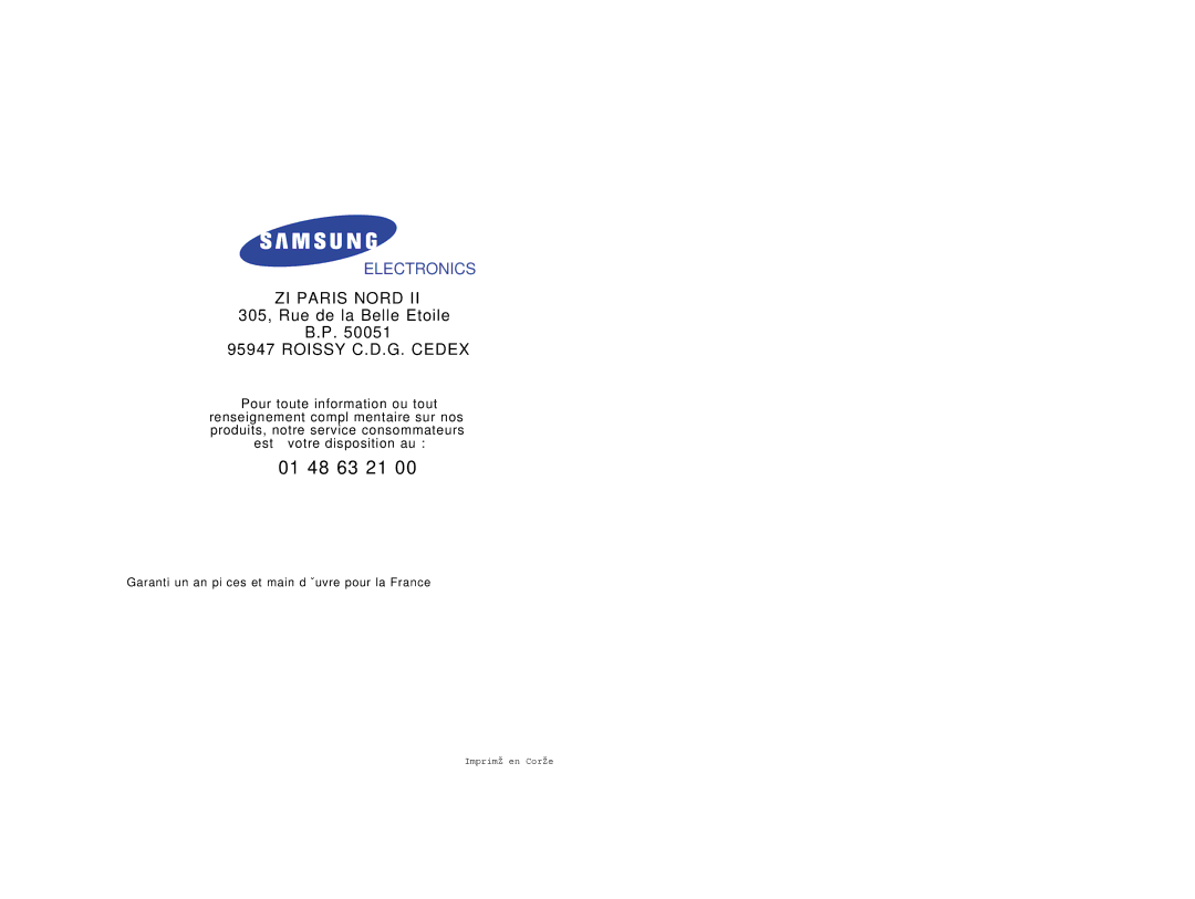 Samsung CE2927T/XEF, CE2927/XEF manual 01 48 63 21 