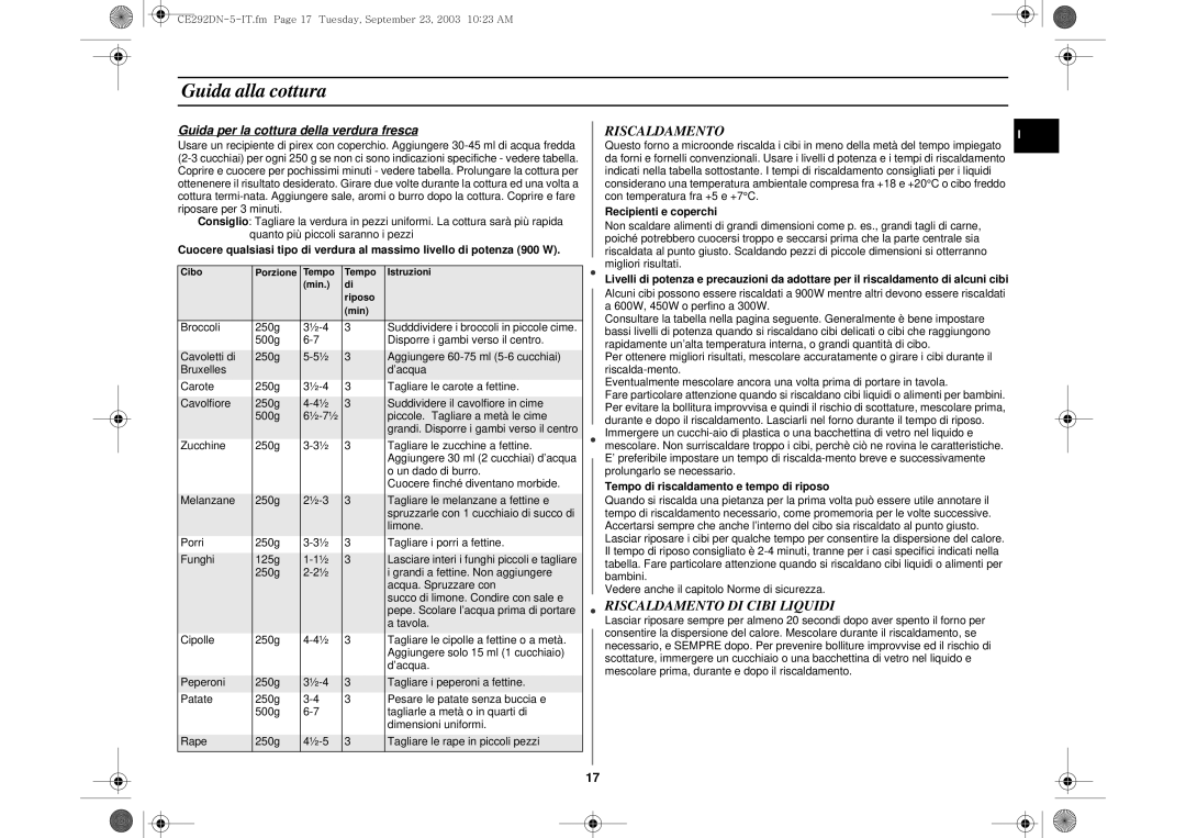 Samsung CE292DN-5/XET Riscaldamento DI Cibi Liquidi, Recipienti e coperchi, Tempo di riscaldamento e tempo di riposo 