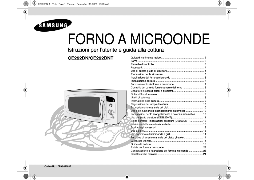 Samsung CE292DN/XET manual Forno A Microonde, Istruzioni per l’utente e guida alla cottura, CE292DN/CE292DNT 
