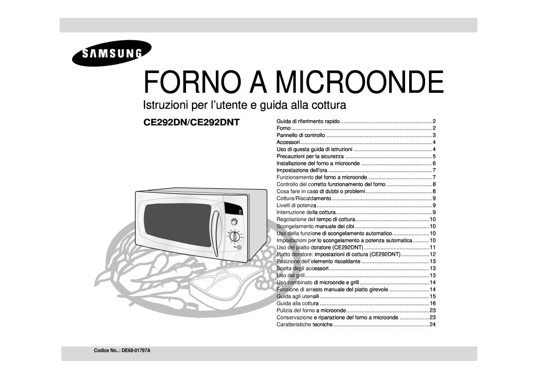 Samsung manual Forno A Microonde, Istruzioni per l’utente e guida alla cottura, CE292DN/CE292DNT 