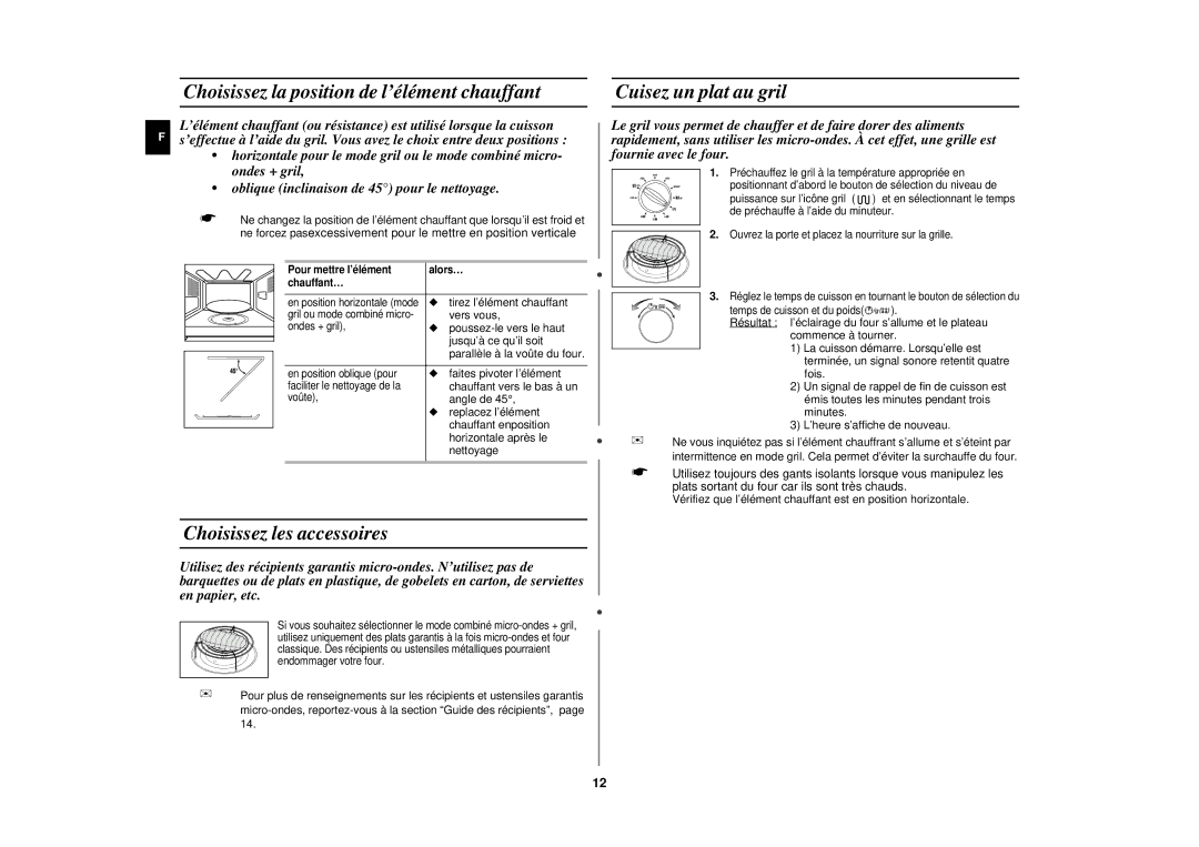 Samsung CE292DNT-5/XEF, CE292DNT/XEF manual Choisissez les accessoires 