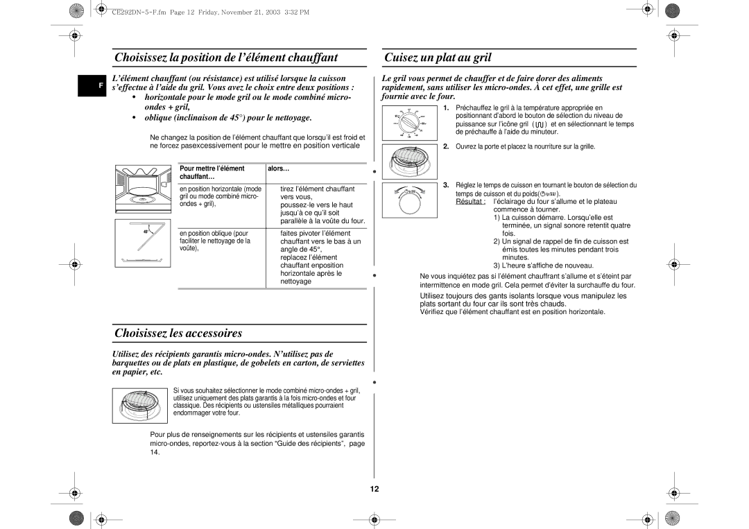 Samsung CE292DN/XEF, CE292DN-5/XEF manual Choisissez les accessoires 