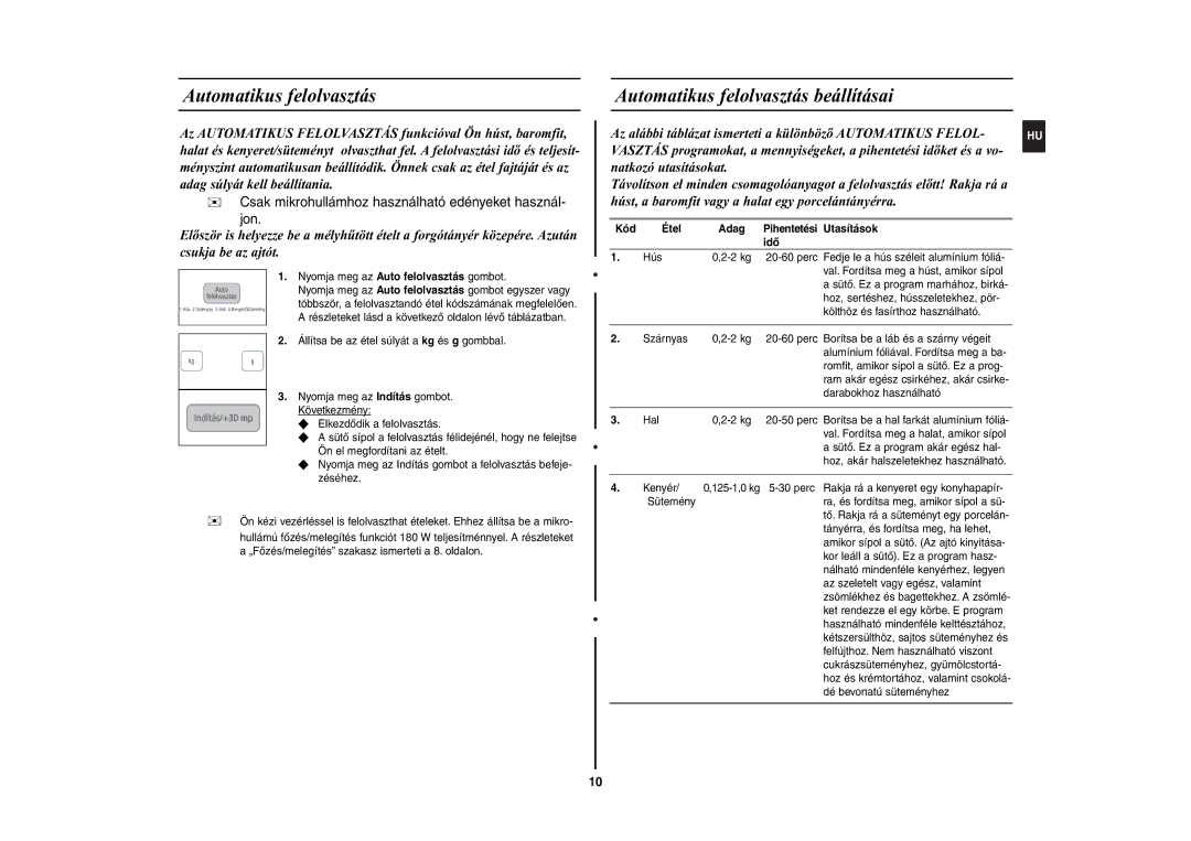 Samsung CE2944N-5S/XEH manual Automatikus felolvasztás beállításai, Natkozó utasításokat 