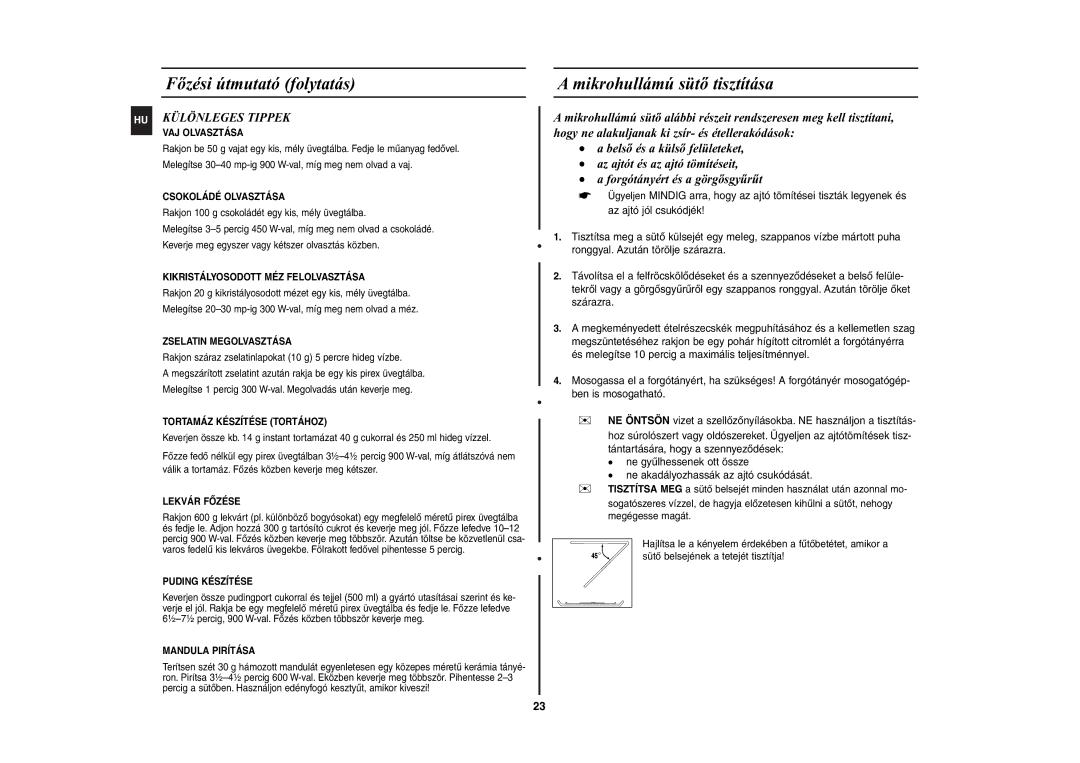 Samsung CE2944N-5S/XEH manual HU Különleges Tippek, VAJ Olvasztása 