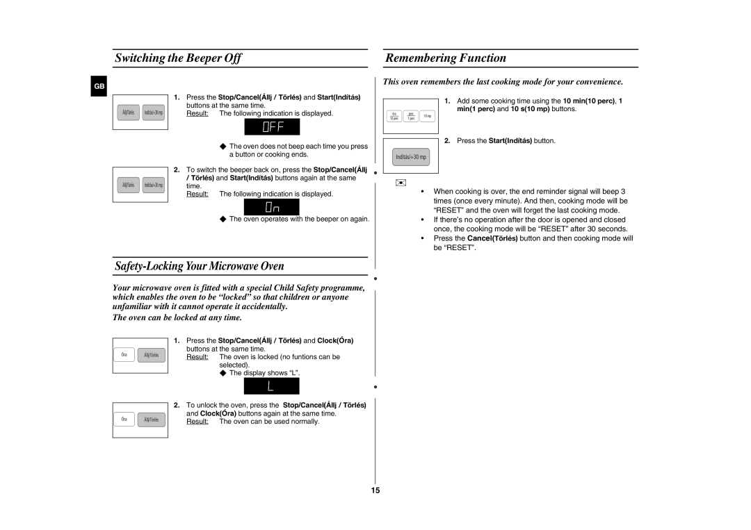 Samsung CE2944N-5S/XEH manual Switching the Beeper Off Remembering Function, Result The oven can be used normally 