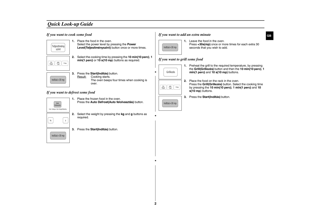 Samsung CE2944N-5S/XEH manual Quick Look-up Guide, Place the frozen food in the oven 