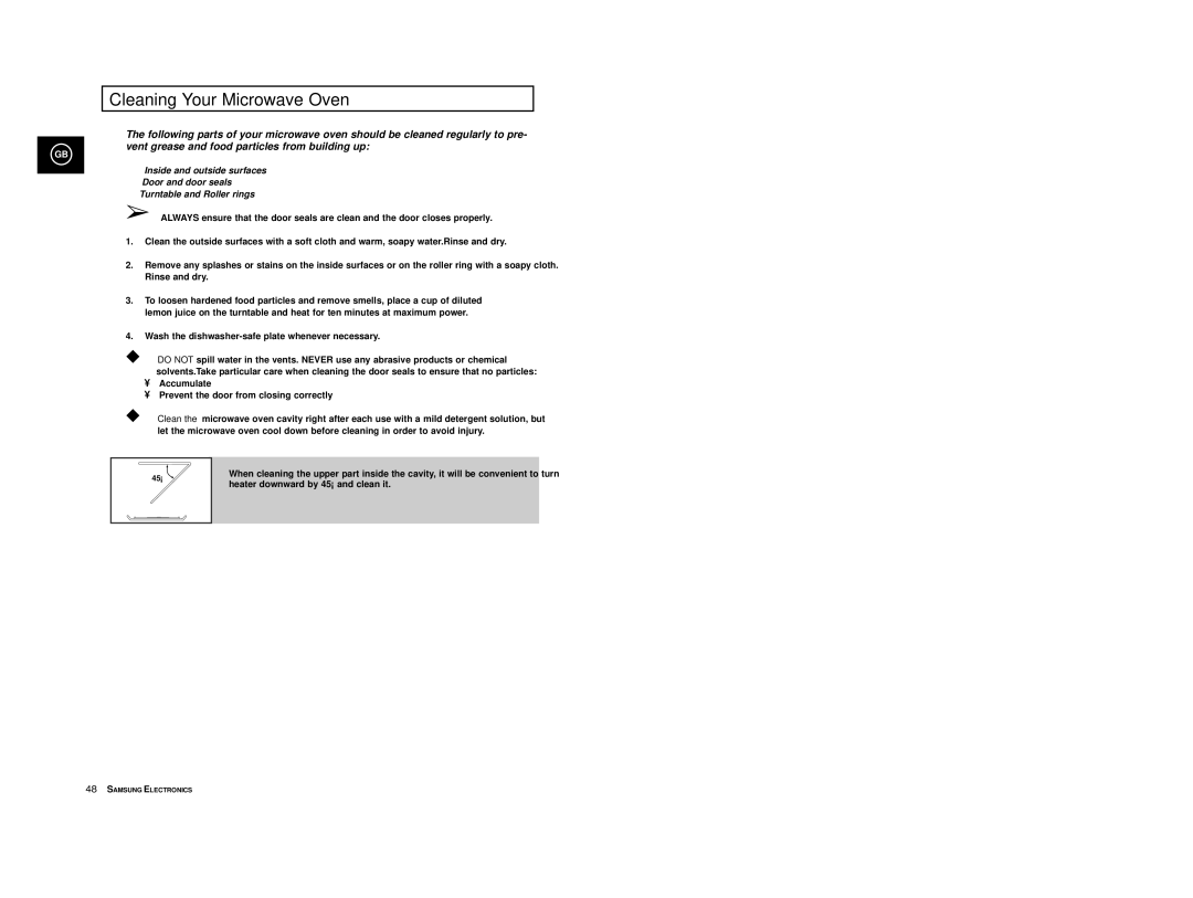 Samsung CE2974-1/BOL, CE2974/BOL, CE2914T/ELE, CE2974/SML manual Cleaning Your Microwave Oven 