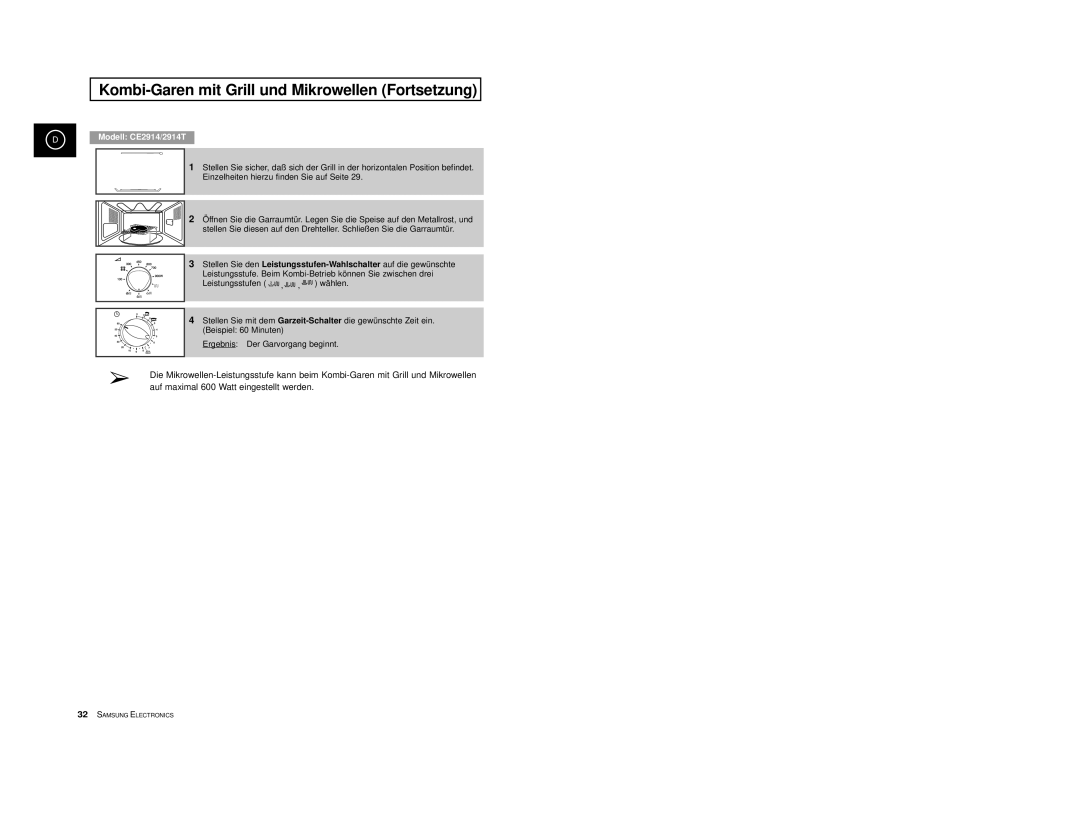 Samsung CE2974-S/XEG, CE2974-1S/XEG, CE2974-1/XEG, CE2974/XEG, CE2974-C/XEG Kombi-Garen mit Grill und Mikrowellen Fortsetzung 