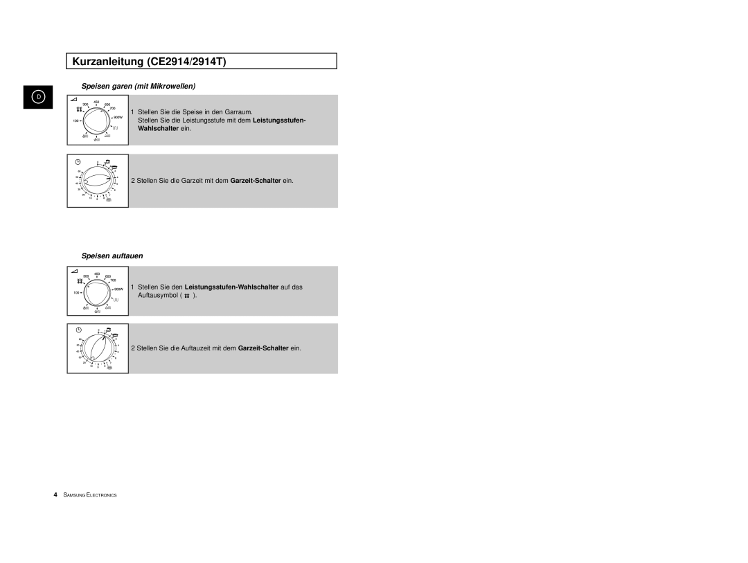 Samsung CE2974-C/XEG, CE2974-1S/XEG, CE2974-1/XEG, CE2974-S/XEG, CE2974/XEG manual Kurzanleitung CE2914/2914T 