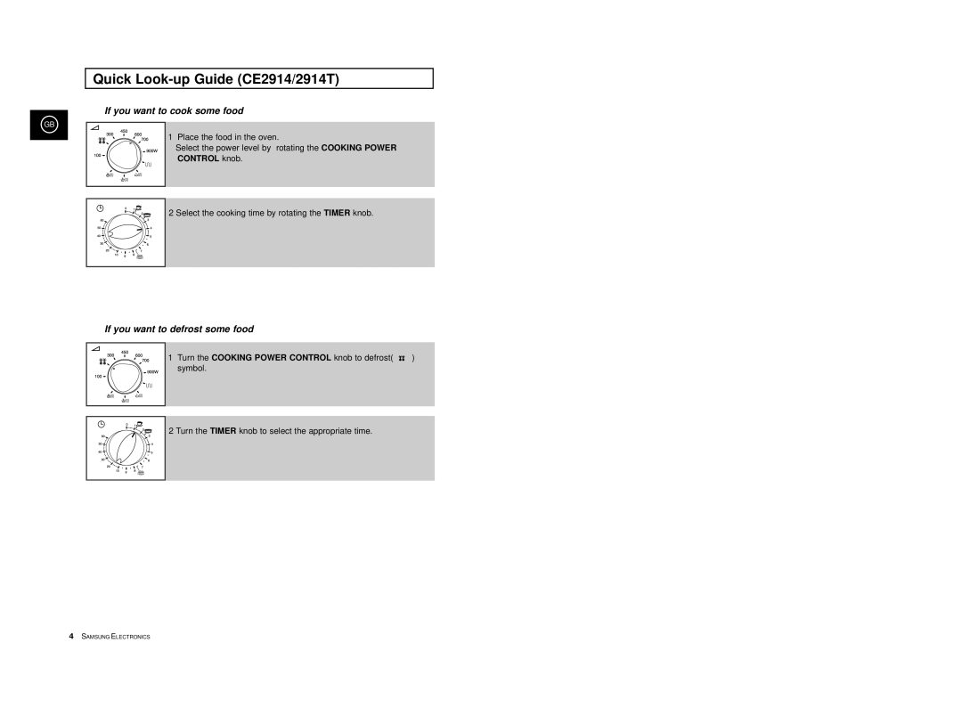 Samsung CE2974-1S/XEG, CE2974-1/XEG, CE2974-S/XEG, CE2974/XEG, CE2974-C/XEG manual Quick Look-up Guide CE2914/2914T 