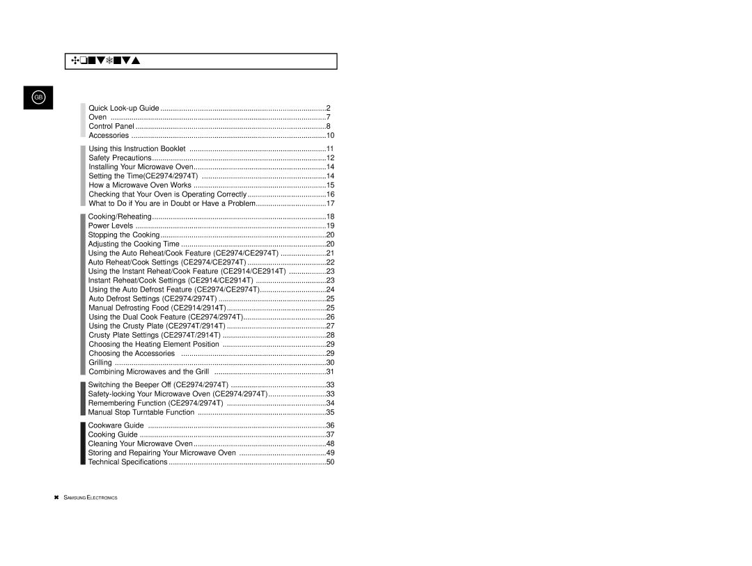 Samsung CE2974-S/XEG, CE2974-1S/XEG, CE2974-1/XEG, CE2974/XEG, CE2974-C/XEG manual Contents 