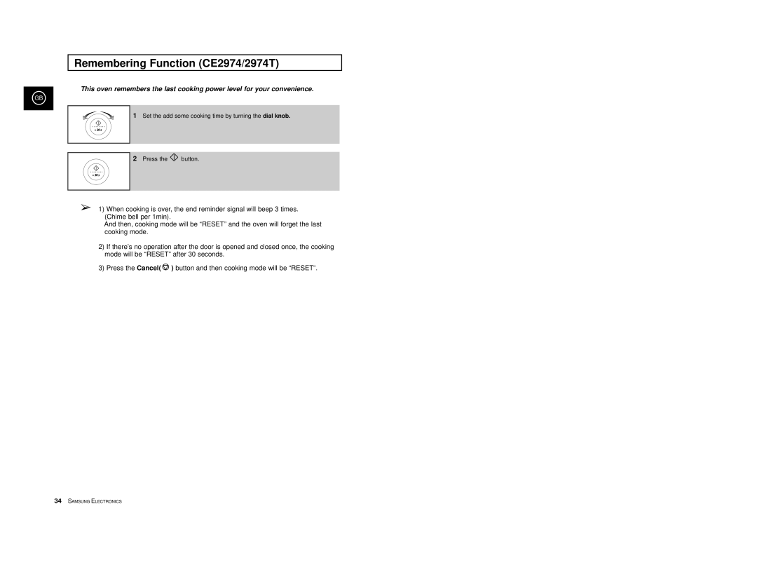 Samsung CE2974-1S/XEG, CE2974-1/XEG, CE2974-S/XEG, CE2974/XEG, CE2974-C/XEG manual Remembering Function CE2974/2974T 